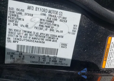 2005 Ford Explorer Xlt/Xlt Sport from USA, damaged, VIN 1FMZU73K05ZA65656